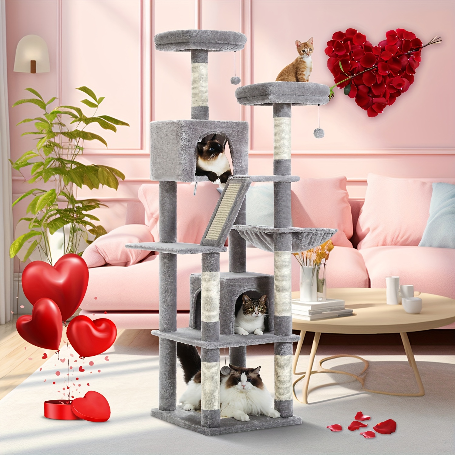 

Tall Cat Tree 70.9"/ 45.7" Cat Tower - Multi-level Activity Center For Indoor Cats With Metal Frame, Large , Dual Condo Houses, And Scratching Posts, Christmas Gift For Indoor Kittens & Cats