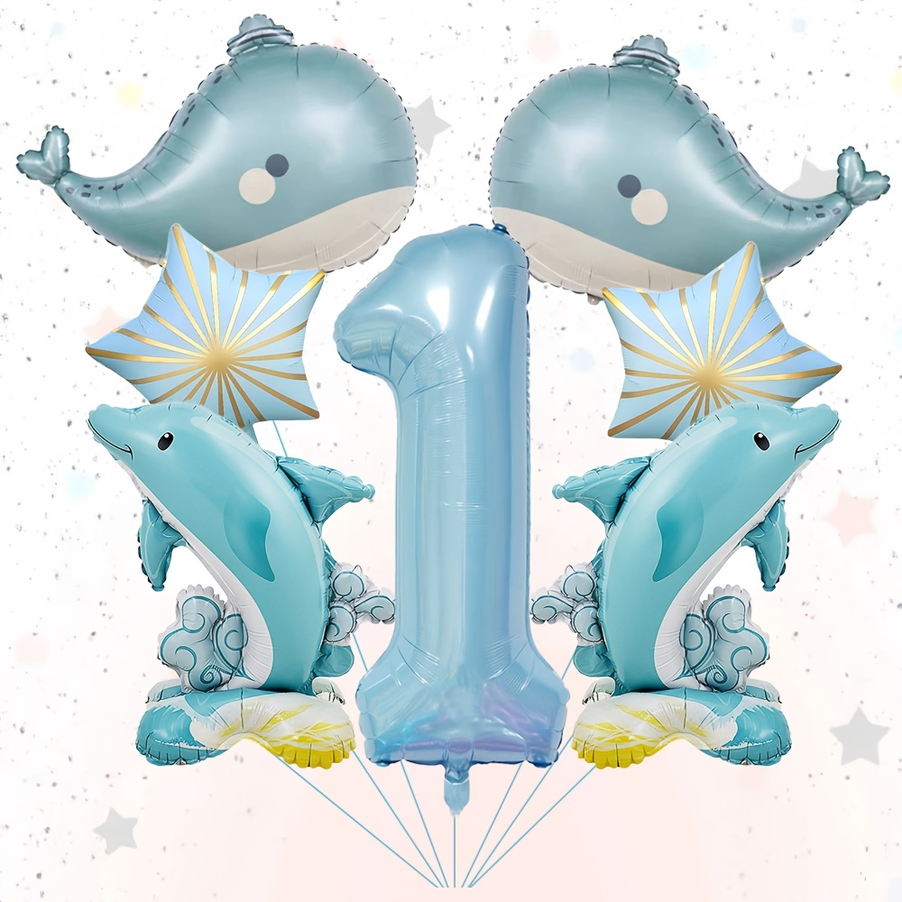 Image of A Set Of Foil Balloons Featuring A Theme With Whales, , And Star Shapes, Perfect For Birthday Parties, Decorations, Gifts, Anniversaries, Holidays, Setups For Christmas, Halloween