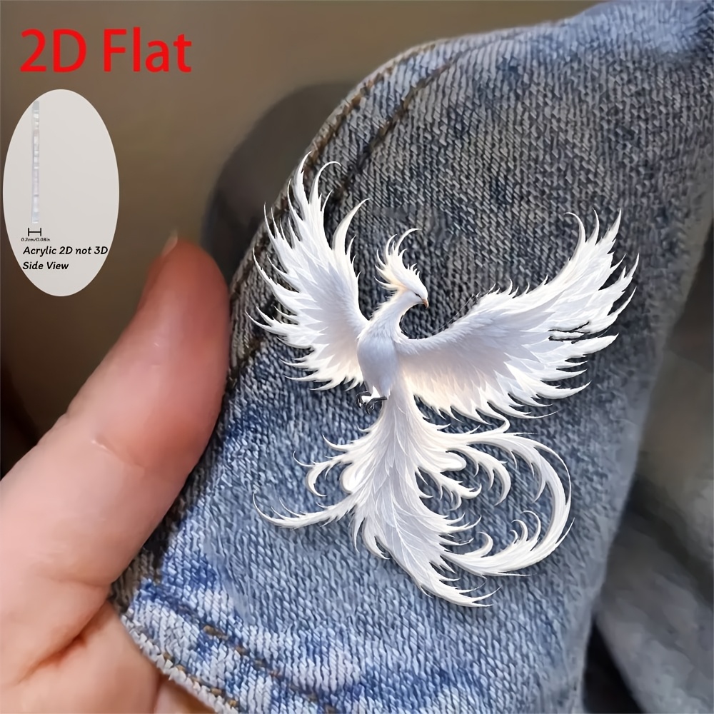 TEMU 2D Flach-. Kreative Brosche, . Reine Weiße Phoenix Brosche, Geeignet für Herren Damen Anzug Brosche, Pullover Schal Mantel Accessoire