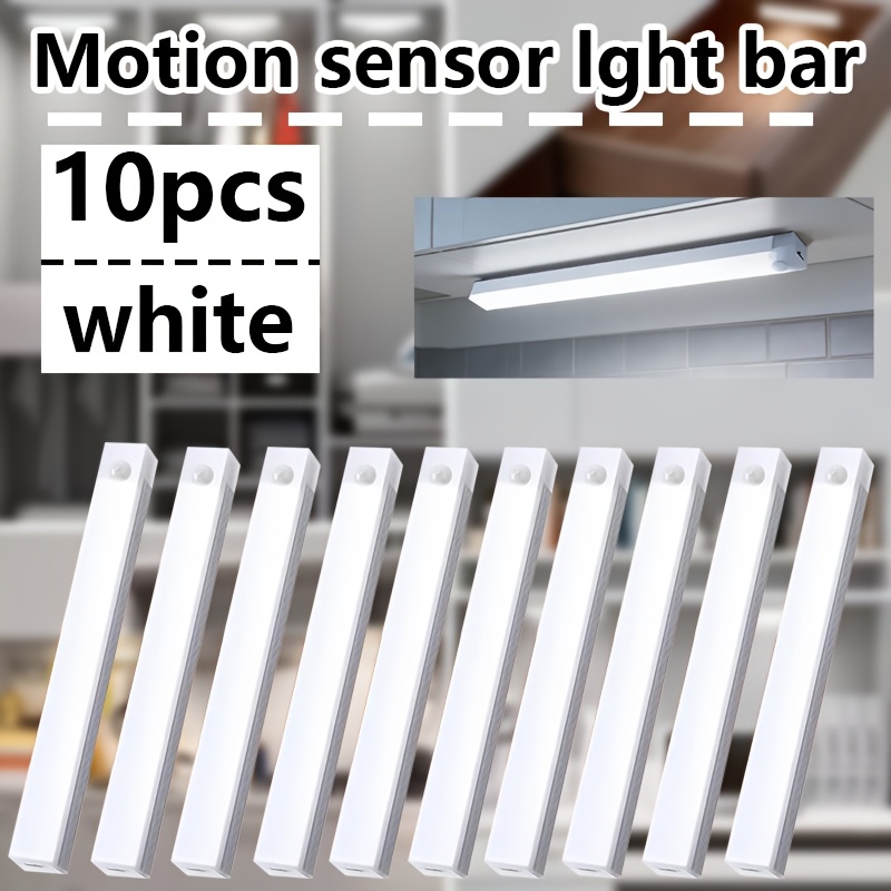 Image of 10pcs Usb Rechargeable Led Light Strip With Selectable Cool/warm , Featuring Motion Sensor And Magnetic Mounting. Ideal For Bedrooms, Living Rooms, , Wardrobes, Display Cabinets, And Dormitories