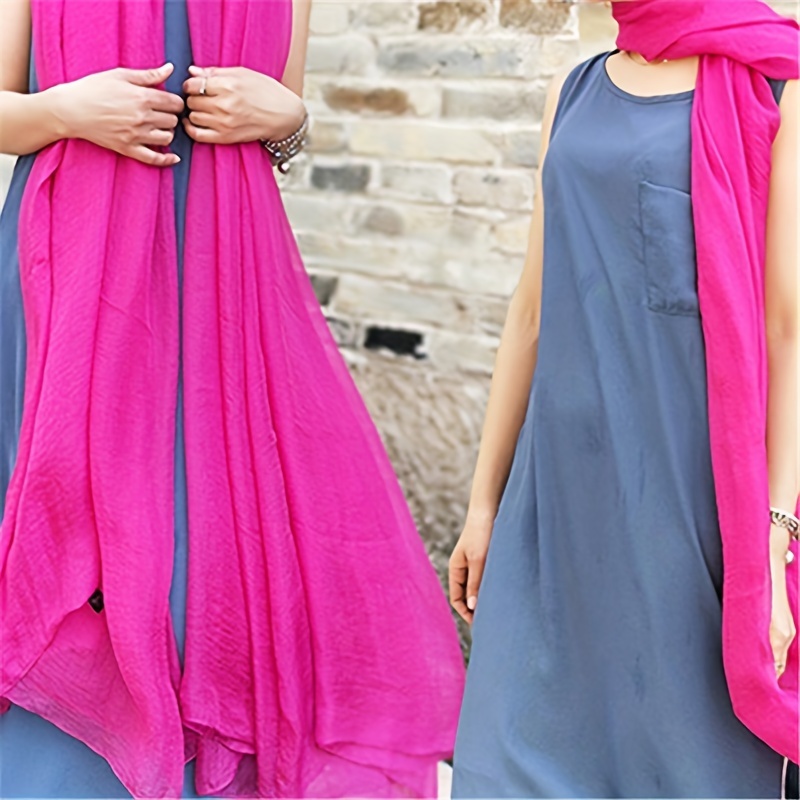 large size solid color scarf minimalist thin breathable shawl casual windproof sunscreen wrap for women details 4