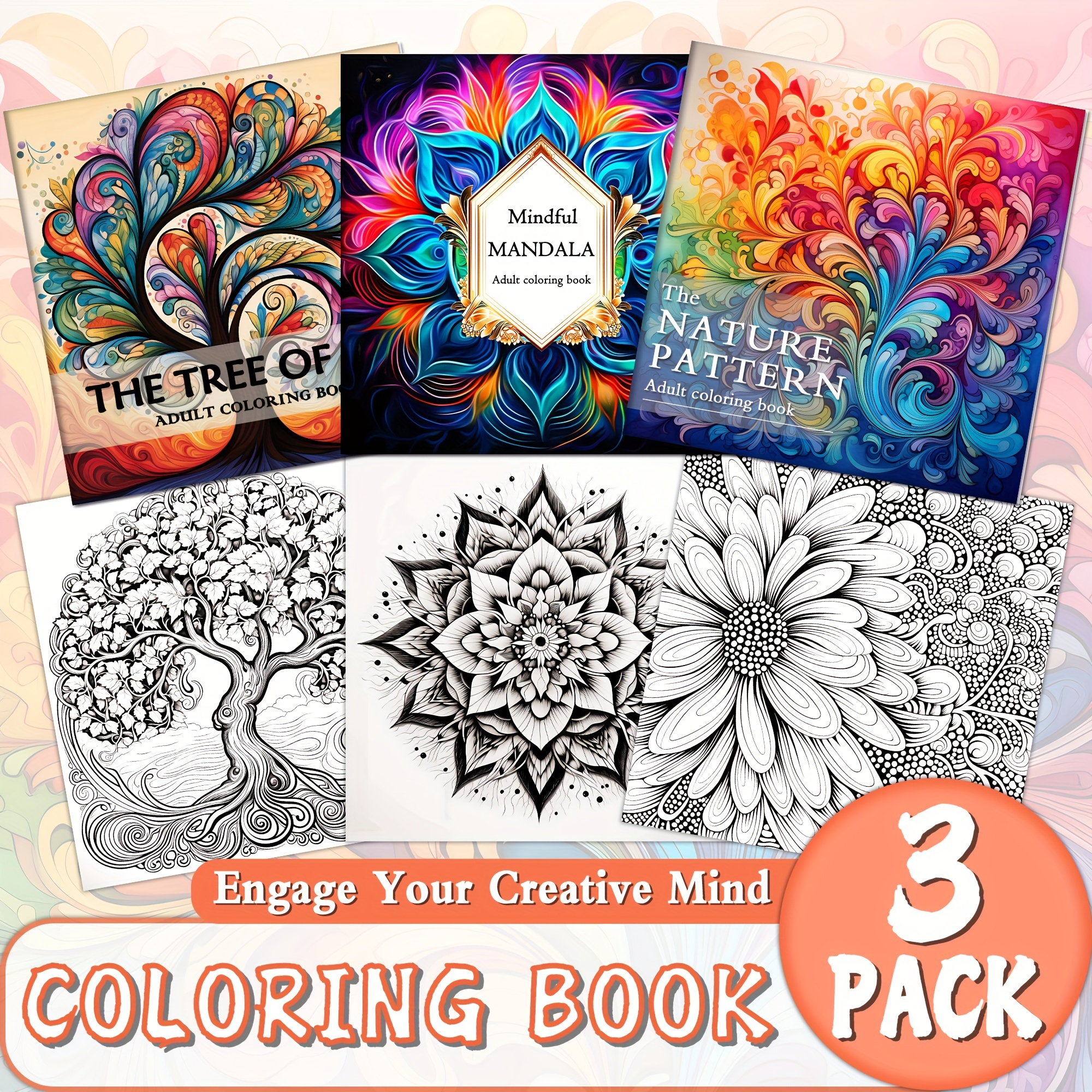 

Adult Coloring Books Set Of 3 - Mandala, Tree Of Life & Nature Patterns - Sketchbooks For Relaxation And , 96 , Lay Flat, High-quality Pages, 14+