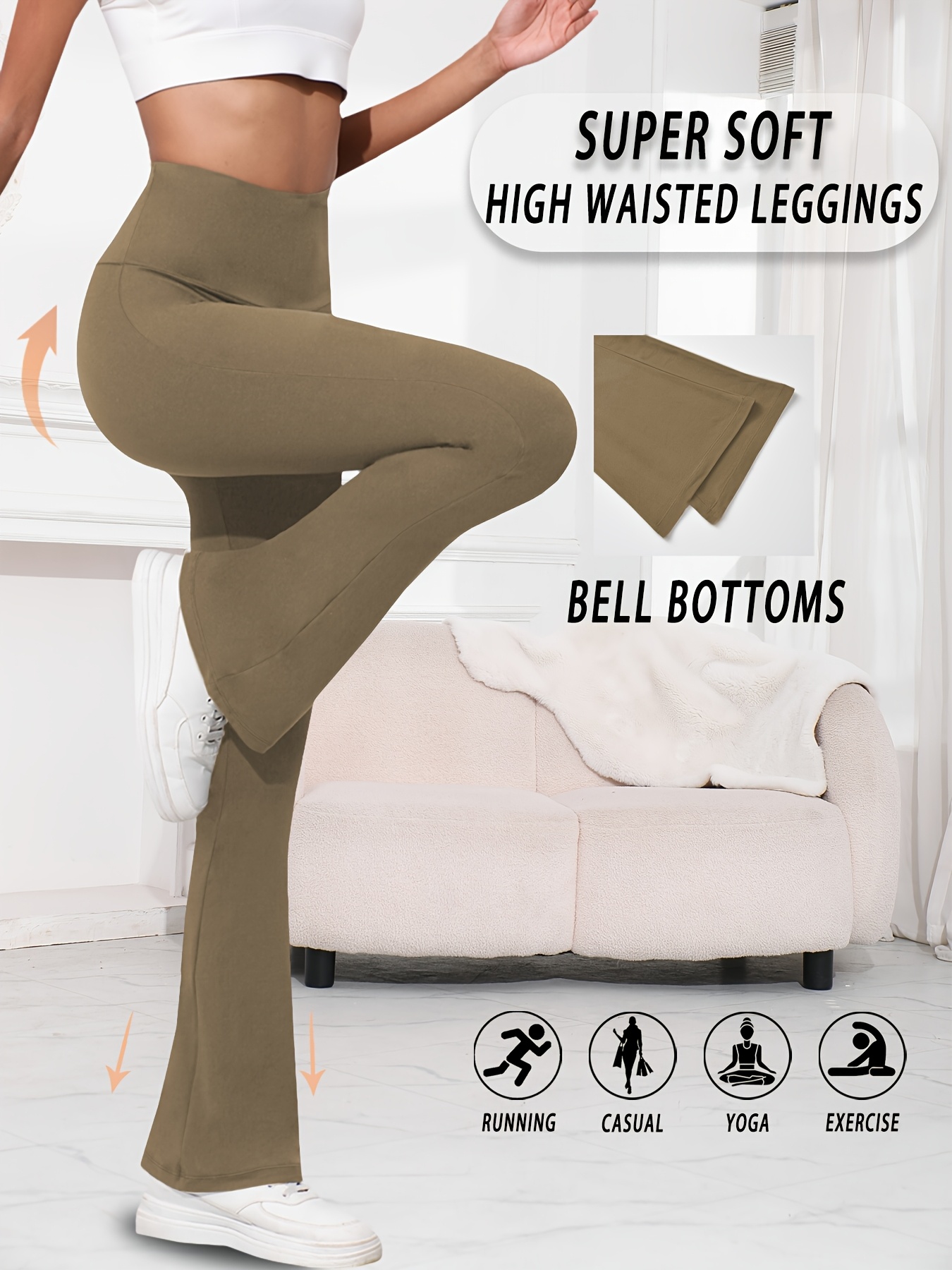 womens super soft high waist flare pants leggings tummy control soft bootleg bell  