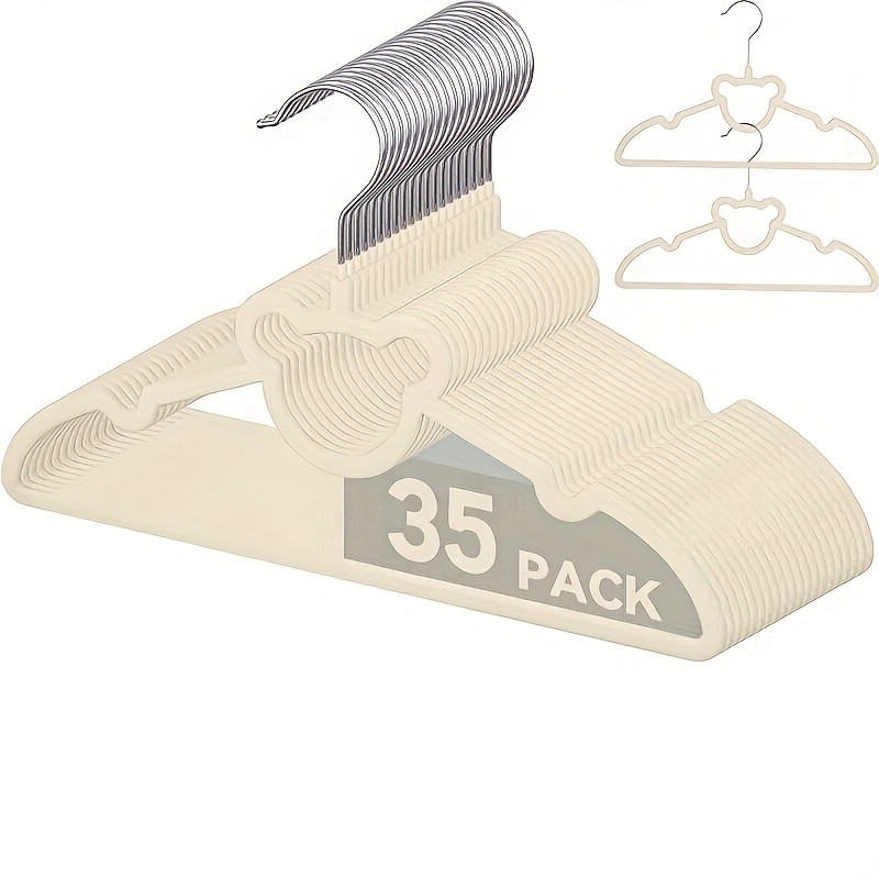 35pcs kids velvet felt non slip stackable clothes hangers baby hangers ultra   space saving flocked hangers for childrens kid clothing skirt pants organization
