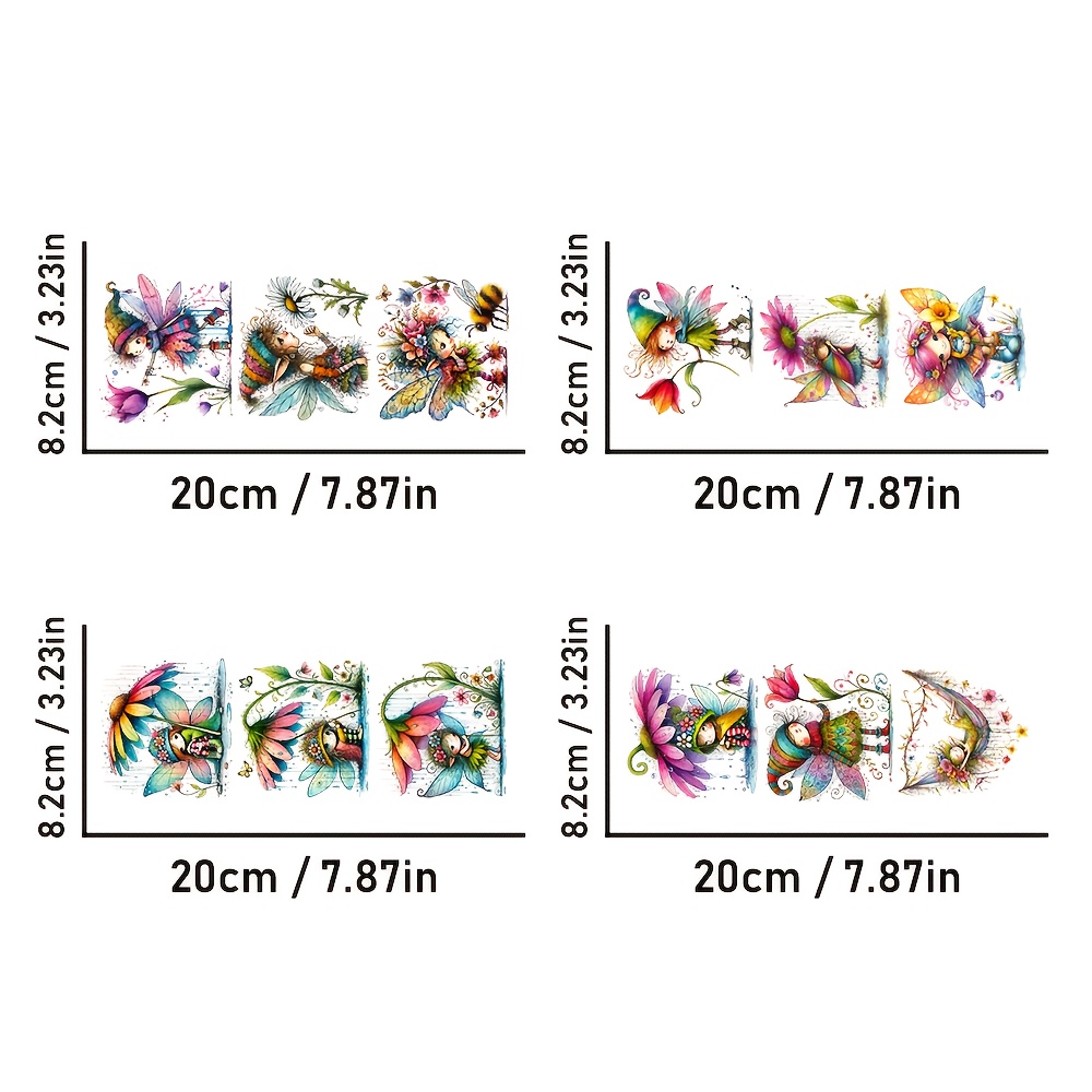 Image of 12pcs Fantasy Spring Fairies, Magic Fairies And Flowers Transfer Stickers, High Quality Uv Dtf, Durable, Self-adhesive, Suitable For Decoration On Mugs, Glass Jars, Etc