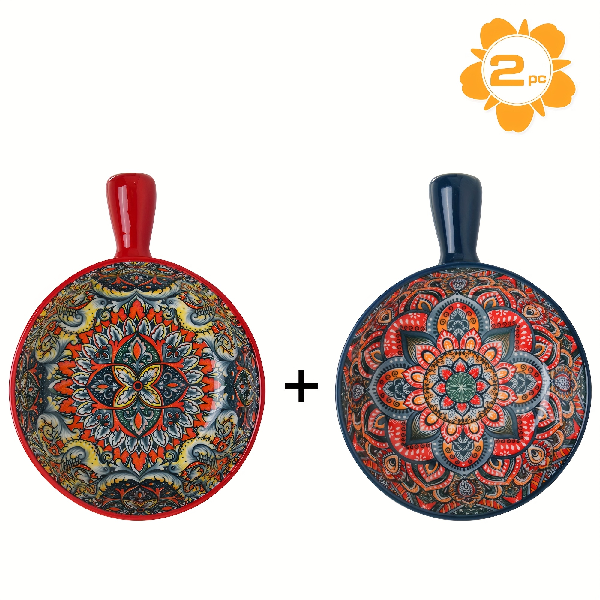 2pcs Set/ 4pcs Set Ceramic Underglaze Hand-handled Bowl, High Level Ceramic Tableware, Bohemian Style, Suitable For Kitchenware, Safe For Microwave And Oven, Can Hold Fruit Salad, Pasta And Noodles