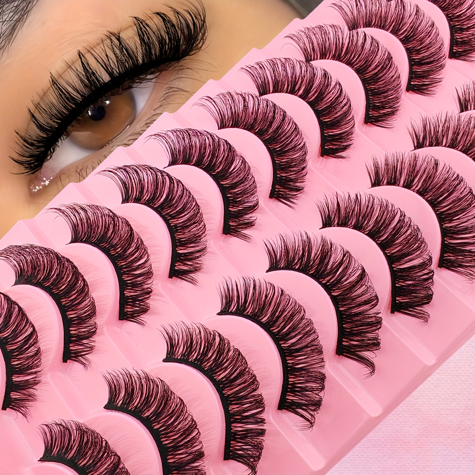 10 Pairs Of D-curve Thick Fluffy Cat Eye False Eyelashes, Cat , With D-curve, Dense And , Comfortable And Versatile, Suitable For Occasions Mink Lashes