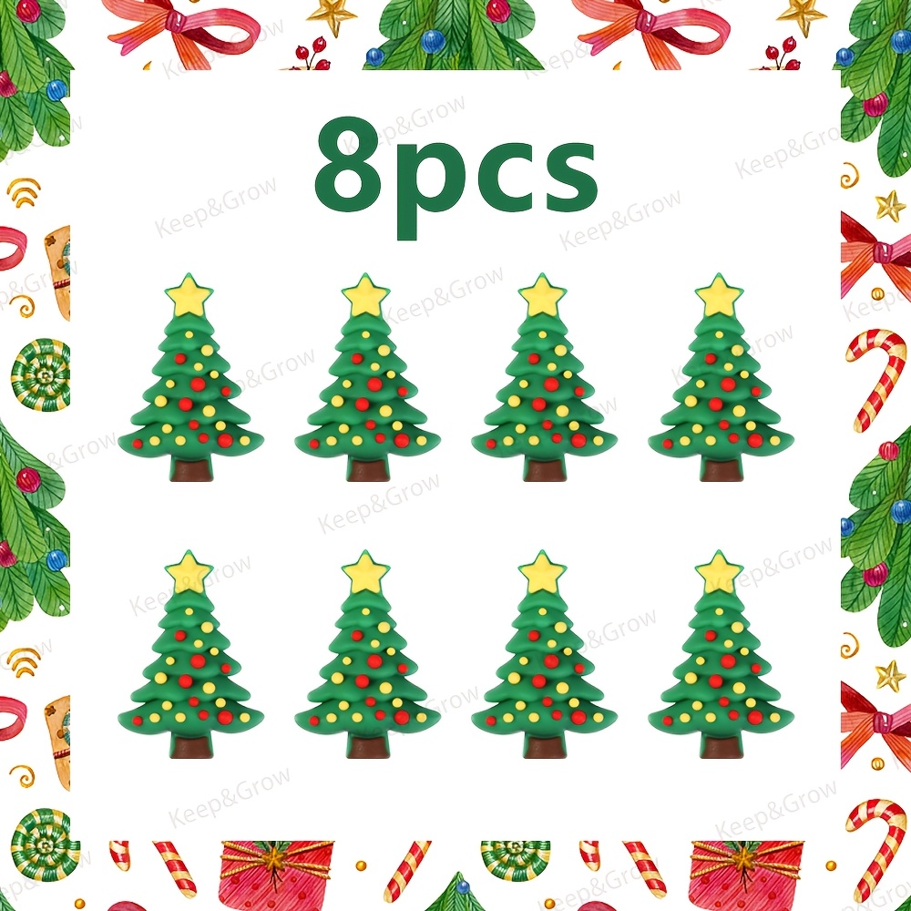 TEMU 8pcs Nouveaux 2026 Arbre de Noël Vert 3D Perles de Silicone Étoile Jaune Arbre de Noël Perles Focales Parfaites pour la Fabrication de Bijoux