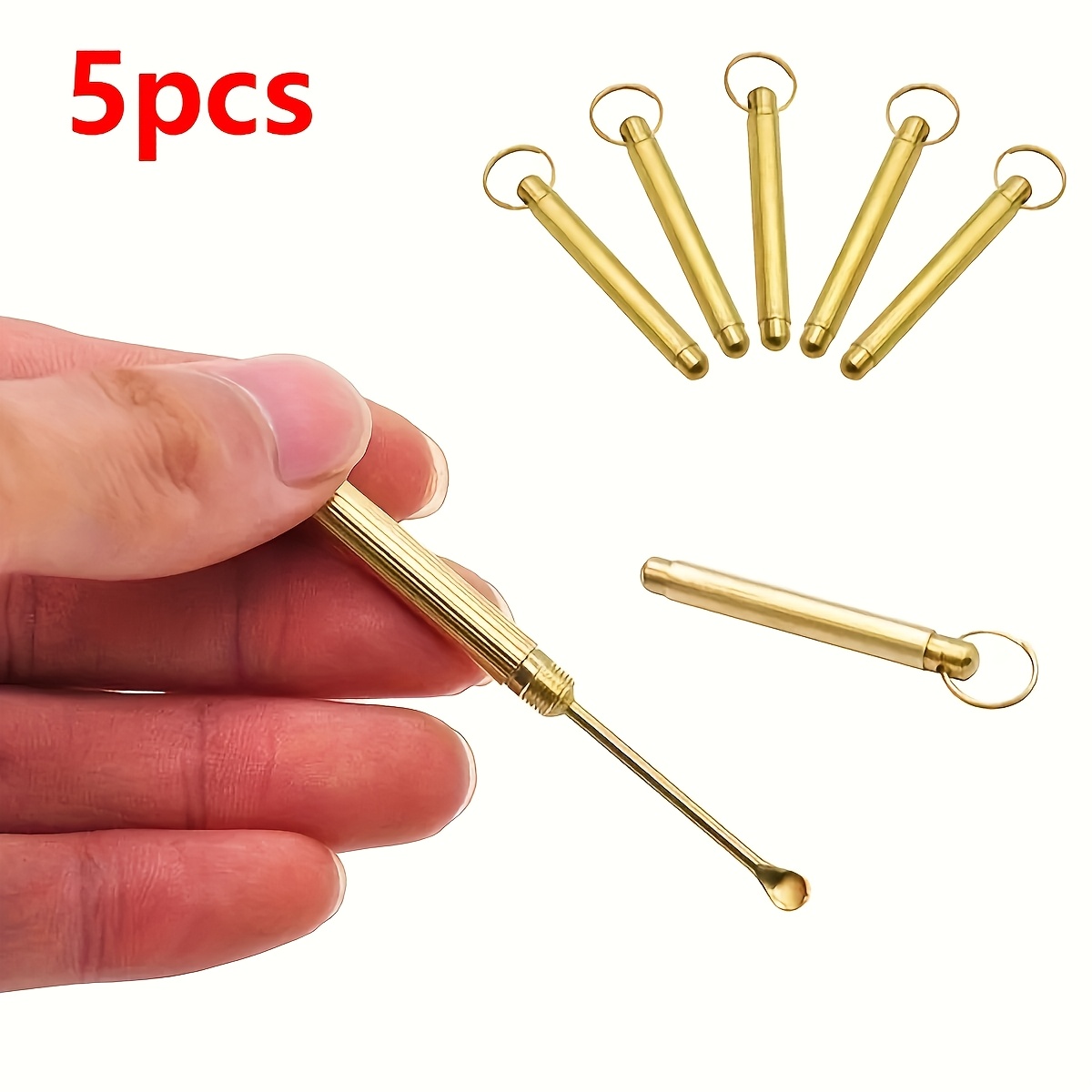 

5pcs Alloy Ear Spoon Keychain Set, Foldable Ear Pick Bag Pendant, Detachable Ear Cleaner Tool Keyring, With Ring For Homecoming Festival Ladies Novelty Key Chain Accessory