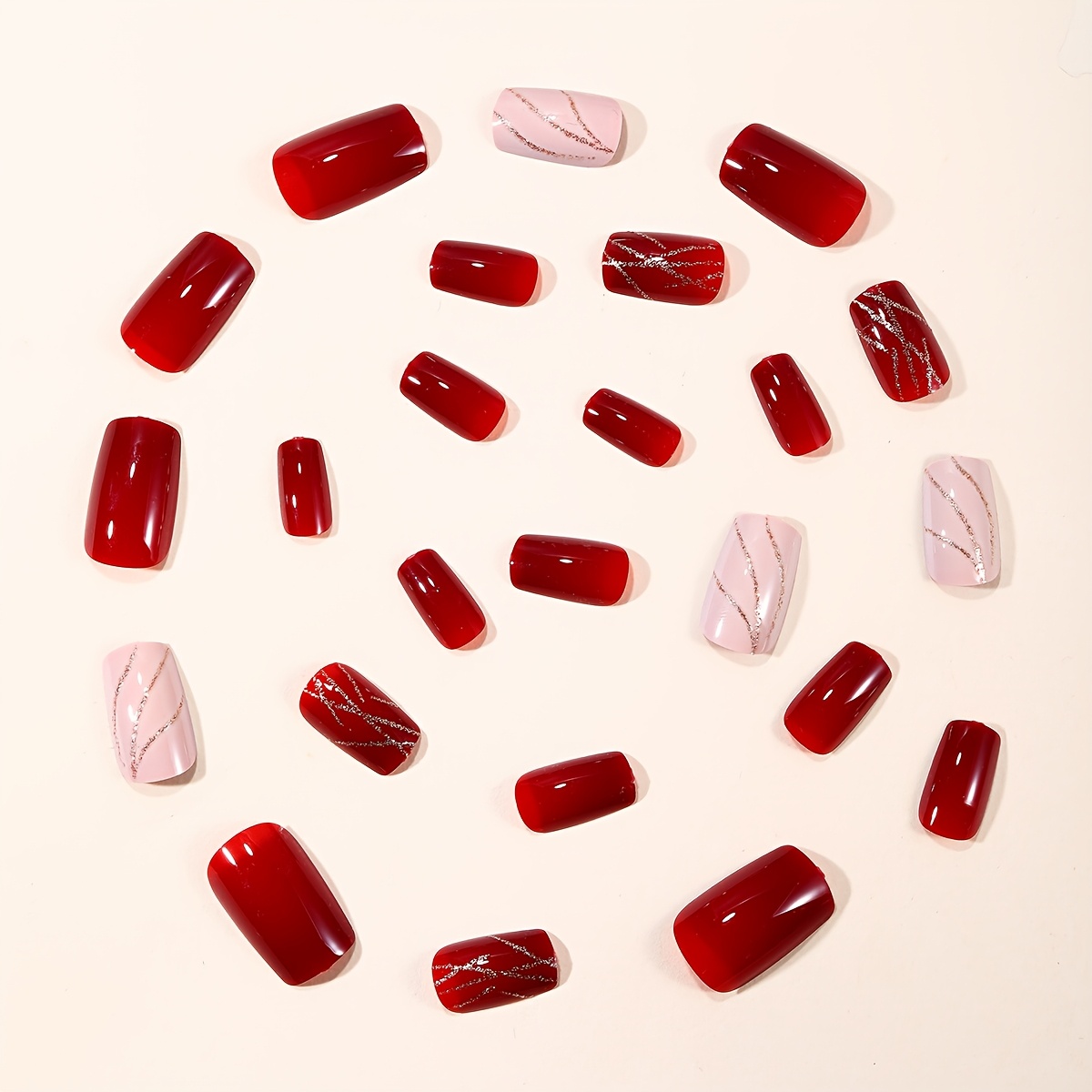 TEMU 24pcs Wearable Nails Short Square Dark -brightening Line Nail Art Removable False Nails Finished Nails Press-on Nails, Women'-on Nails, Reusable
