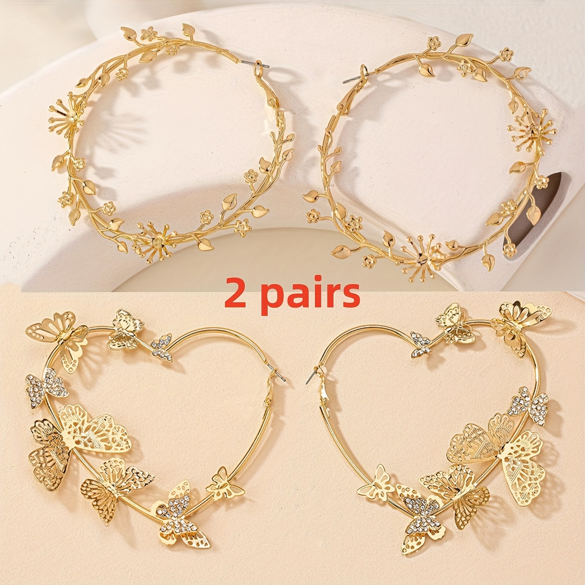 TEMU Floral Branch Large Hoop Earrings For Women, Exquisite Vintage Golden Twig Flower Leaf Circle Earrings For Sweet Spicy Girls, Perfect Gifts For Birthday Party Holiday Daily Wear