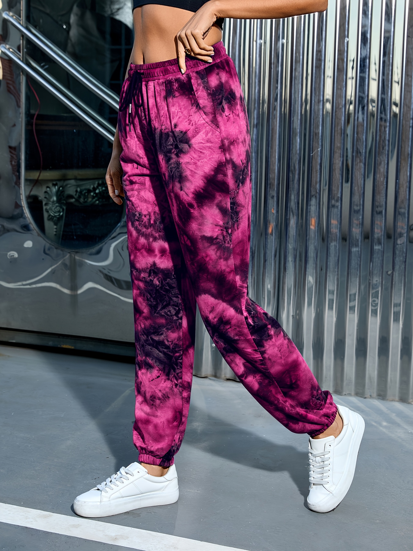 womens fashion tie dye sports pants polyester 100 knit Temu