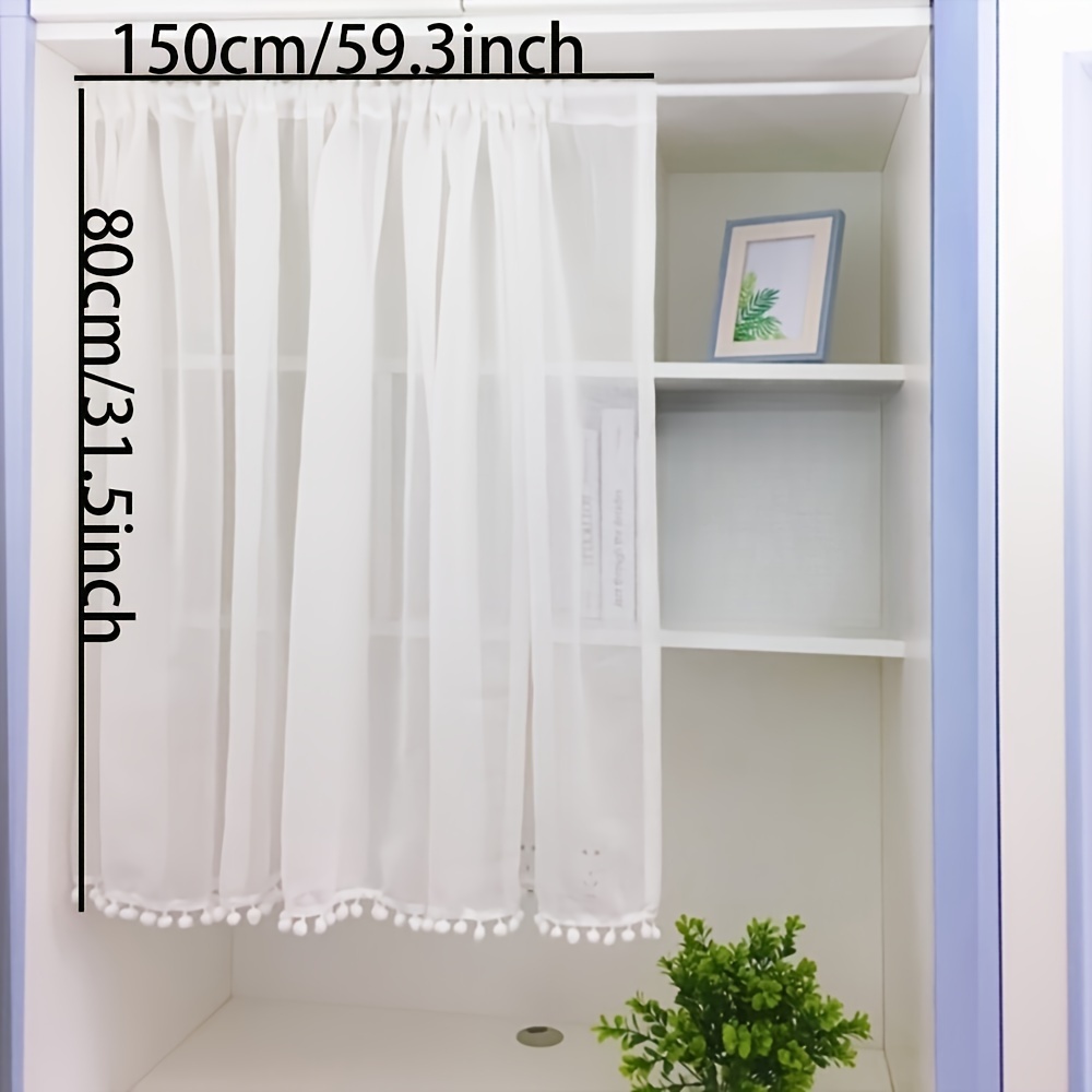 TEMU 1pc Modern White Kitchen Curtain With Rod Pocket And Beads - 39.3x31.5 Inches