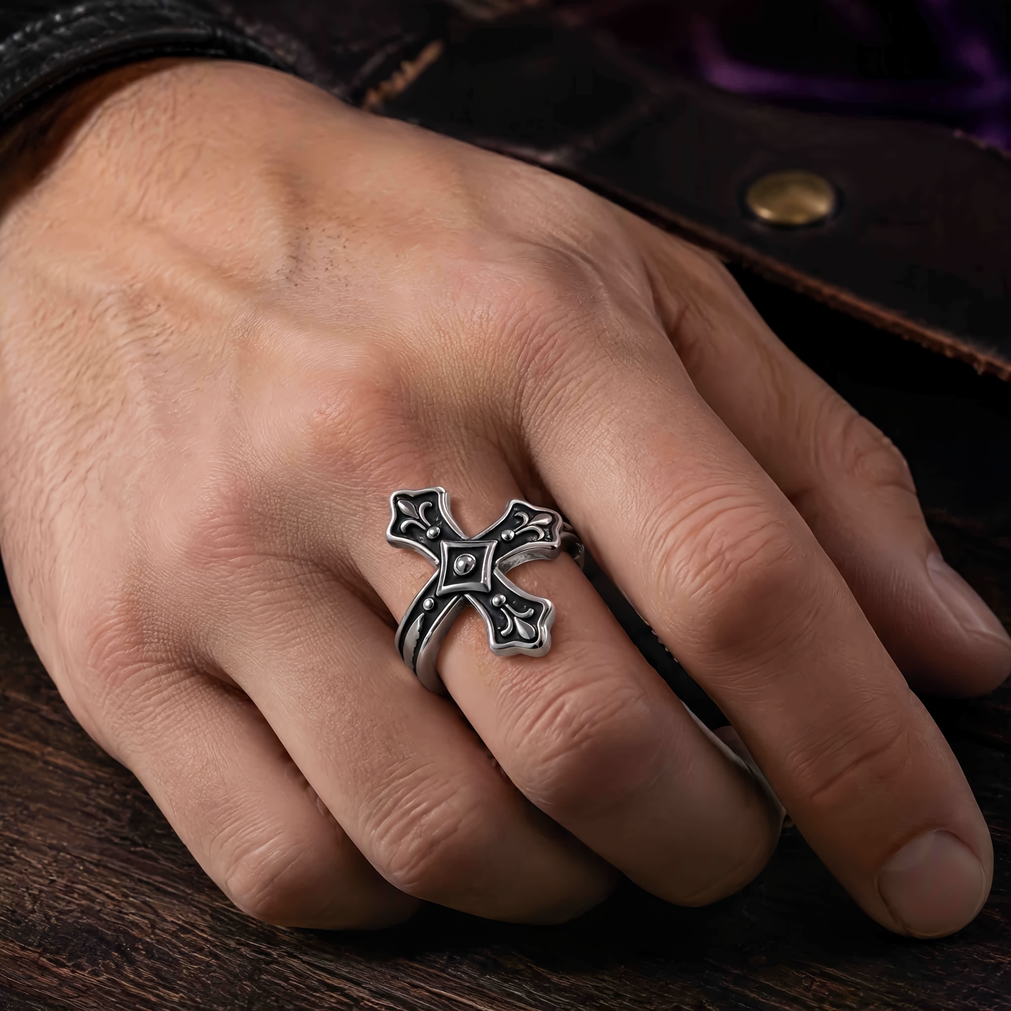 Unisex Retro Cross Design Adjustable Open Ring