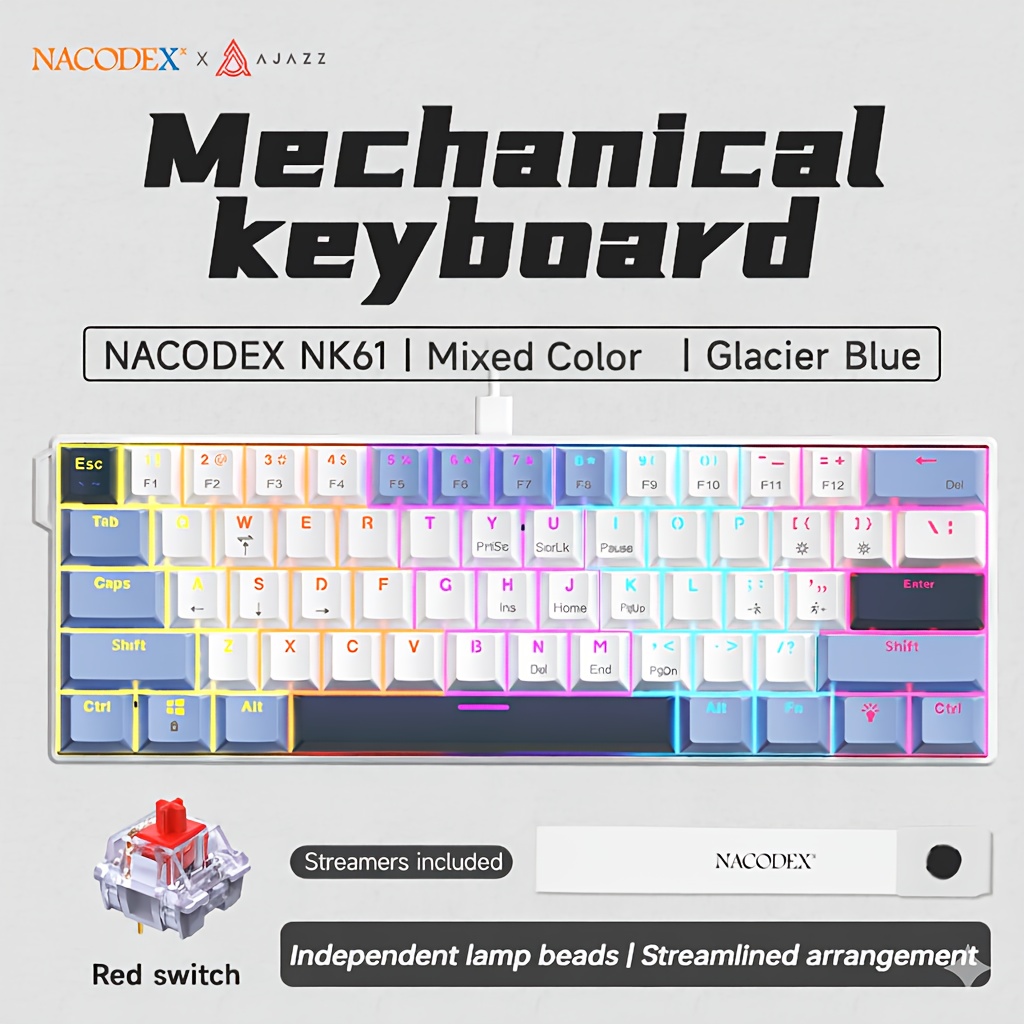 TMK nk61 wired mixed light 61 key layout keyboard wrist - Temu