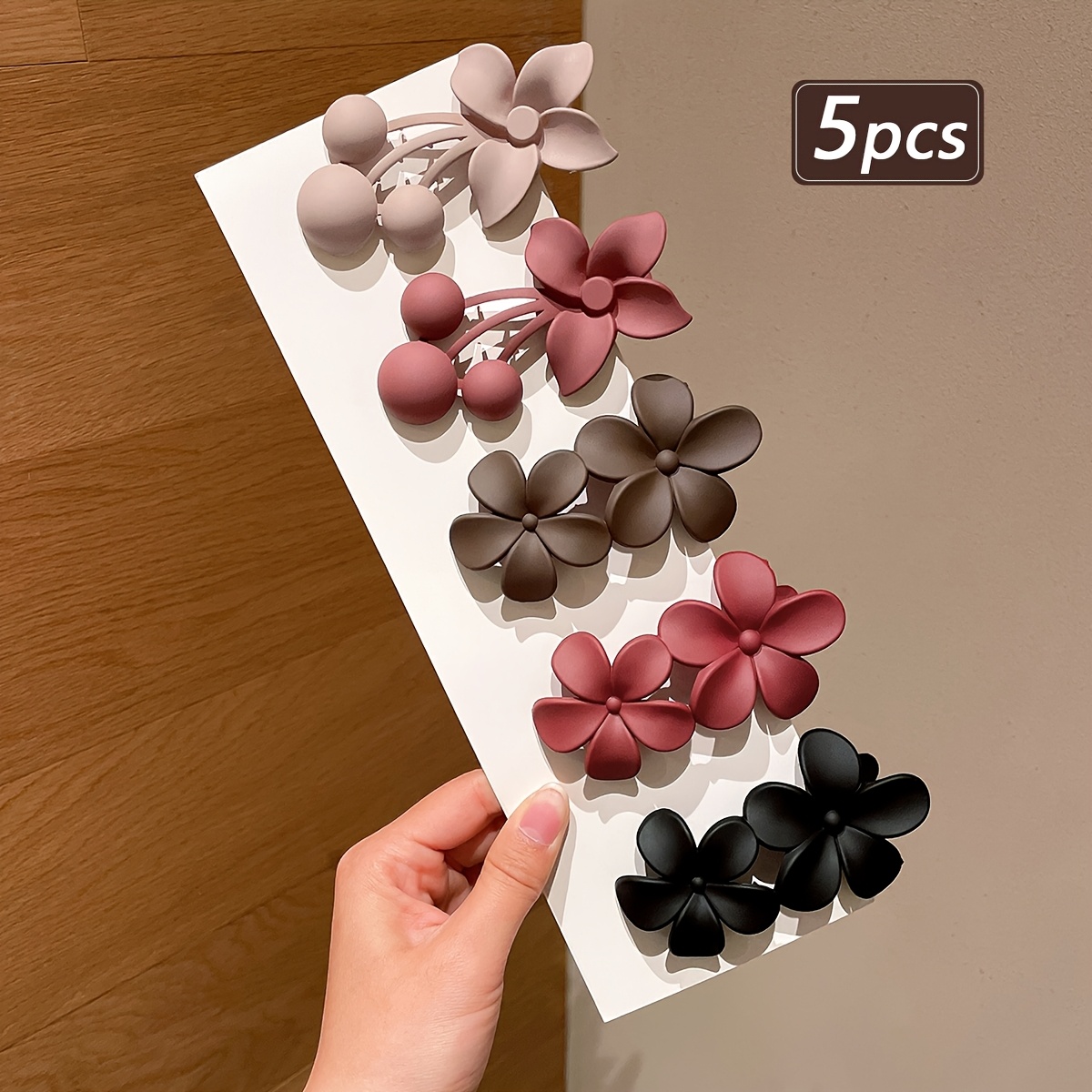 TEMU 5pcs Women's Fashionable Solid Color Flower-shaped Large Duckbill Claw Clip, Clip On The Back Of , Suitable For Daily And Formal Hairstyles,