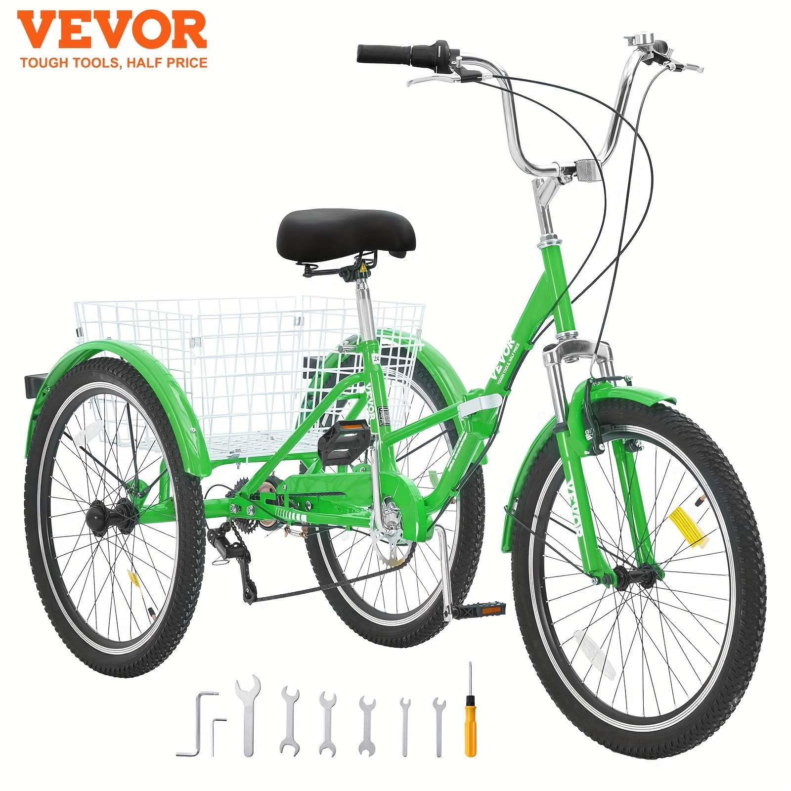 

Folding Adult Tricycle 26" 7-speed Adult 3 Wheel Trikes Carbon Steel Green