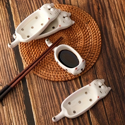 2pcs set cat ceramic   ceramic cute cat multifunctional seasoning plate chopstick holder snack dipping plate13 5 4 5cm 5 31 1 77in versatile   tableware suitable for appetizers desserts sushi sauce small plates Product details 6