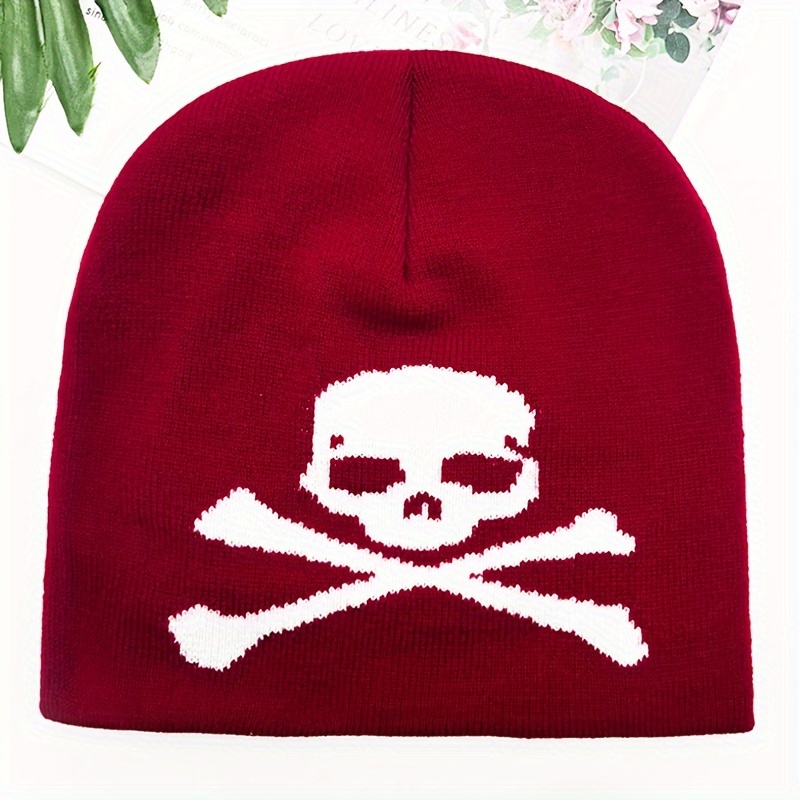 skull jacquard black beanie elastic hip hop knit hat unisex