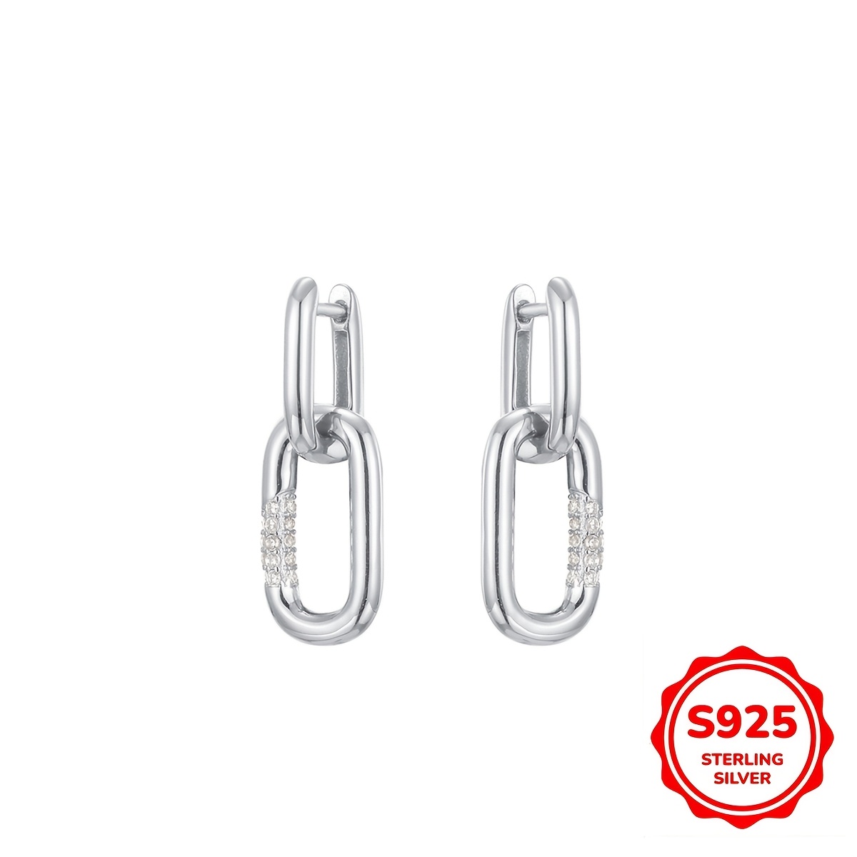 Geometric Double Ring Lock Earrings in S925 Pure Silver