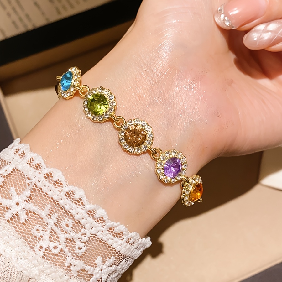 TEMU 1pc French Flash Round Colorful Bracelet Sweet Court Style Gentle Wristband Light Luxury Premium Hand Jewelry