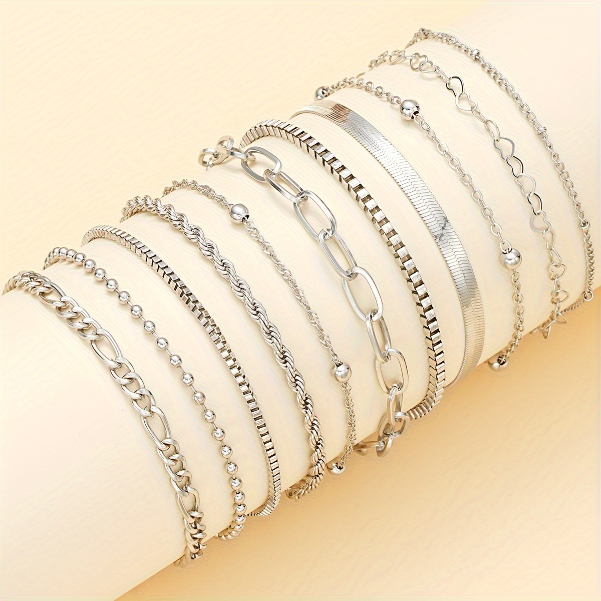 11pc Twisted Snake Bone Chain Bracelet Set for Ladies