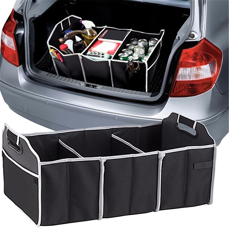 

A Universal Trunk Organizer For Cars, A Portable, Foldable, Waterproof Storage Bag With 3 Compartments, Suitable For Suvs, Trucks, , And Sedans.