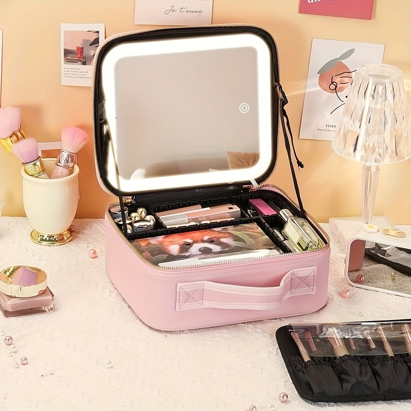 

Behaesty Makeup Bag With Mirror And Light 3 Colors, Travel Makeup Bag With Mirror Portable Lighted Makeup Organizer Cosmetic Case, Birthday Gift For Women