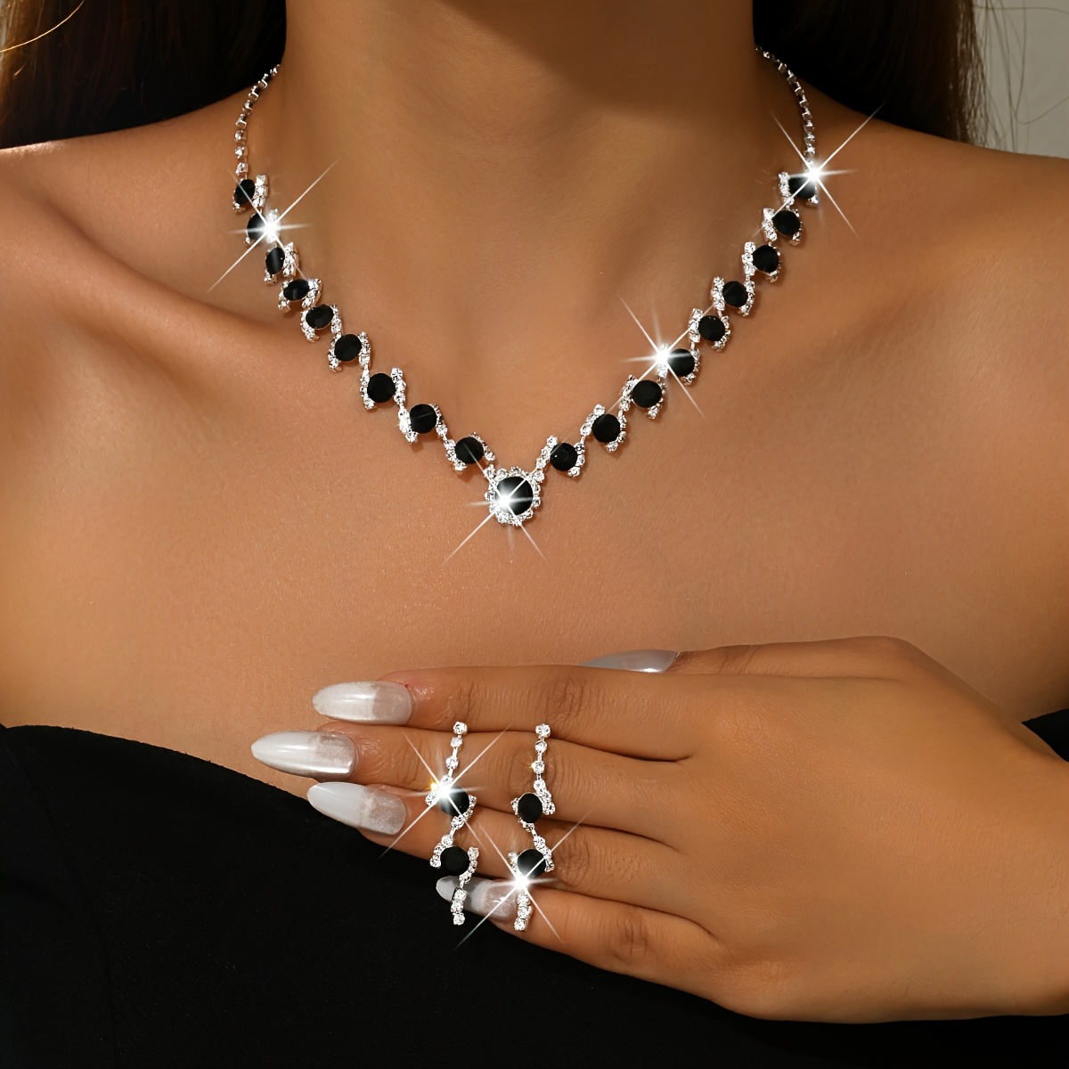 Fashionable Elegant Sexy Necklace And Earrings Two-piece Set For Prom Party