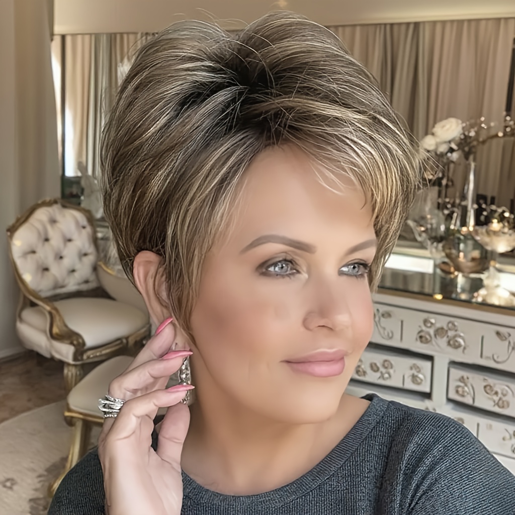 6 Inch 180% Density Short Cut Wig For Women - Glueless Brazilian Human Hair, , Natural Look, Black With Brown Highlights, Lightweight And , Perfect For Casual Attire Or Special Occasion