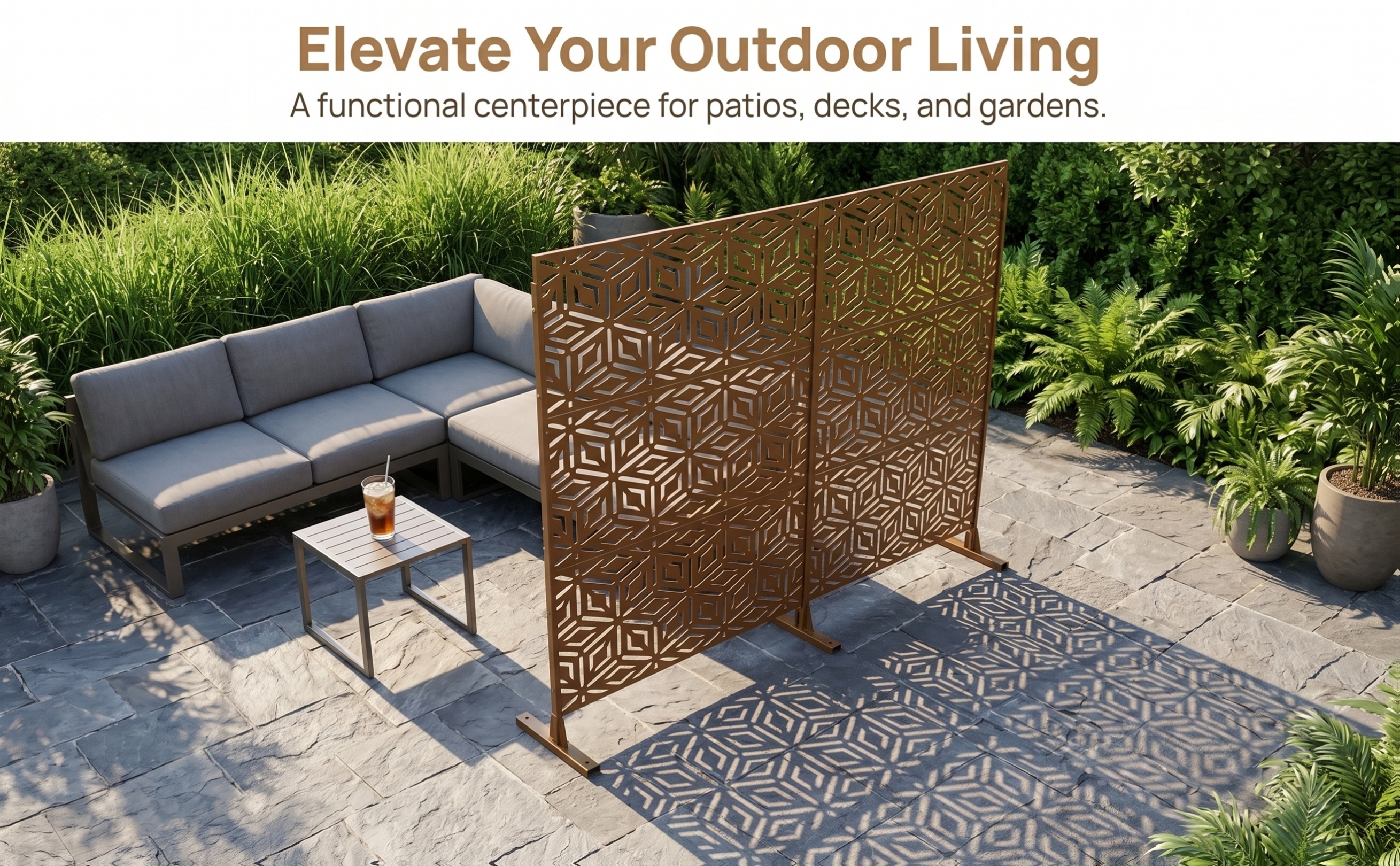 Walnut Brown Metal Privacy Screen 76