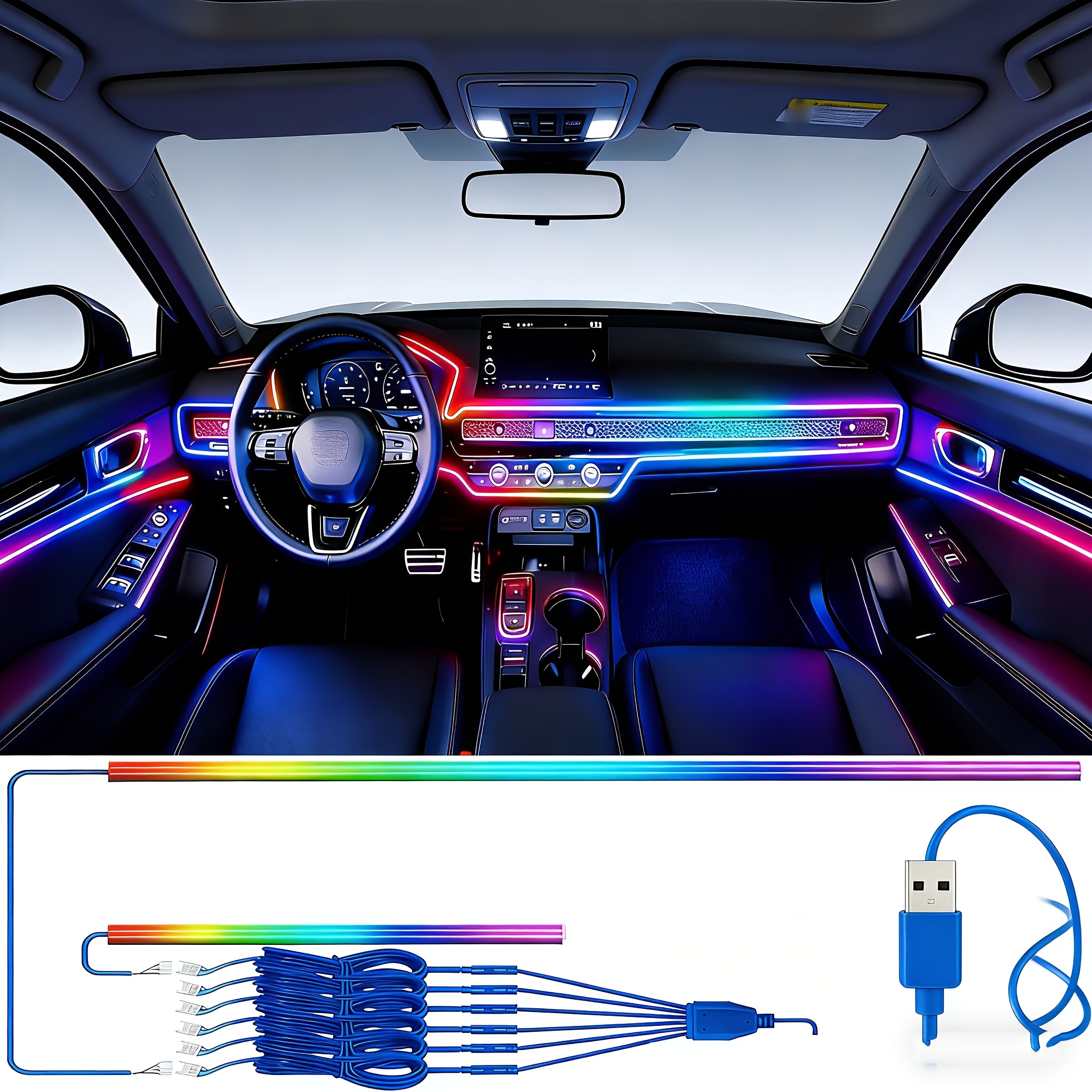 TEMU The Newest Multi-colored Dynamic Ambient Lighting For In 2026, Featuring Wireless Control Via App. Led Lights Installed In Console And As