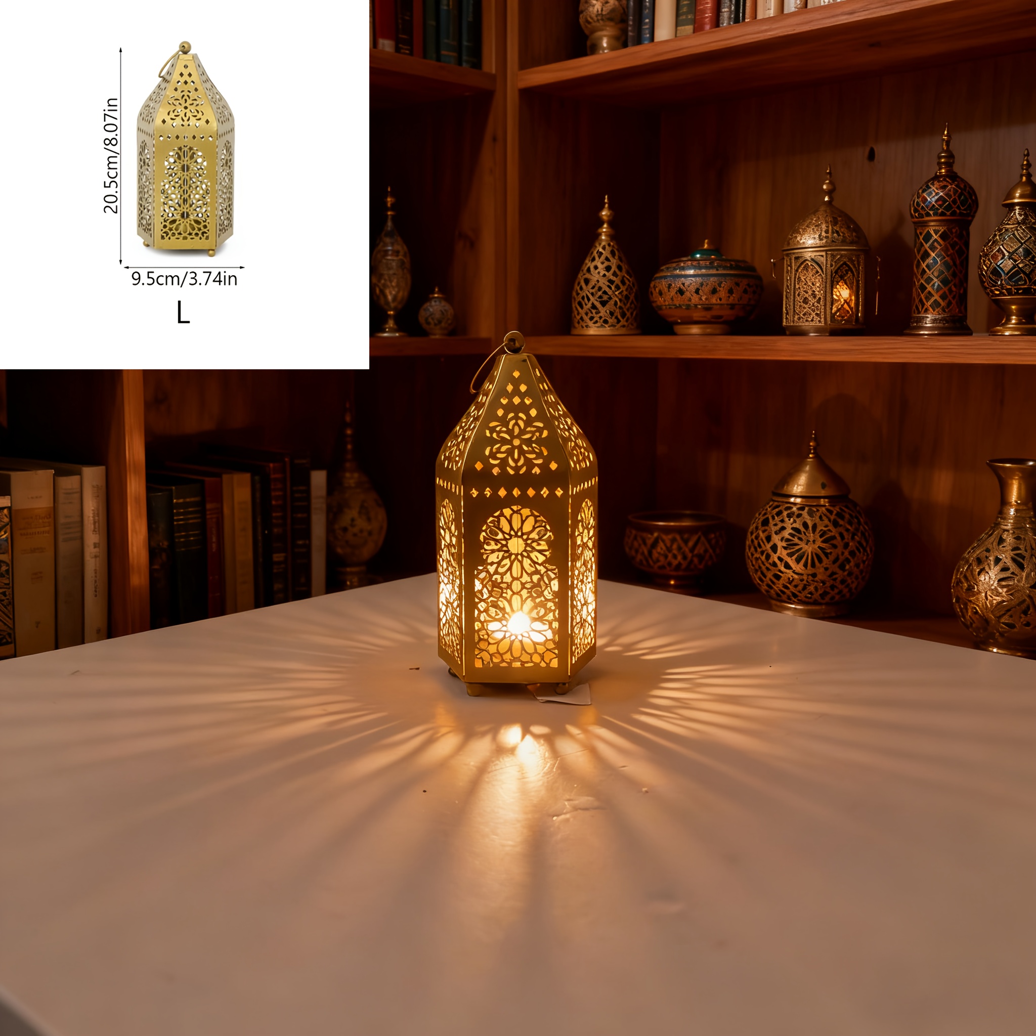 TEMU 1pc Ornate Golden Moroccan Metal Candleholder - Lantern With Hollowed-out Carved Design & Golden, Tabletop For Ramadan/eid Al-fitr/id /guruban