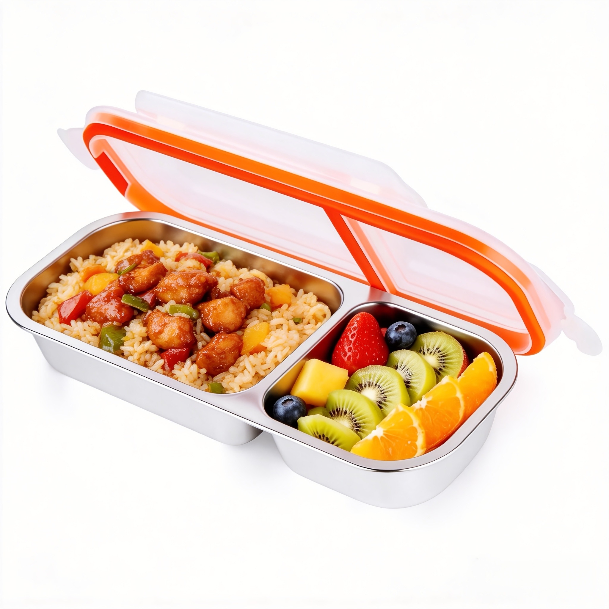 TEMU 1-2 Pack / 304 Stainless Steel Divided Fresh-keeping Box / Lunch Box With Sealed Lid / Snack Box / Leak-proof Food Storage Box / 3-compartment