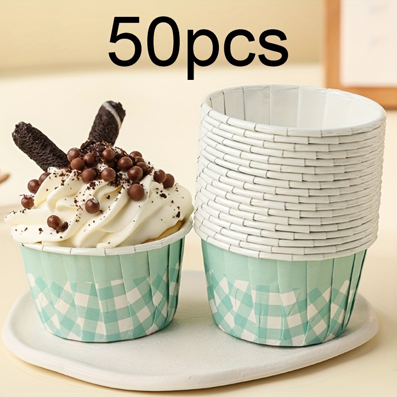 E-shop 50 Stück Vintage-Karo Muffinförmchen - Hitzebeständige, Dekorative Papierbackförmchen mit Gebogenen Kanten für Cupcakes & Desserts, Mehrfarbiges