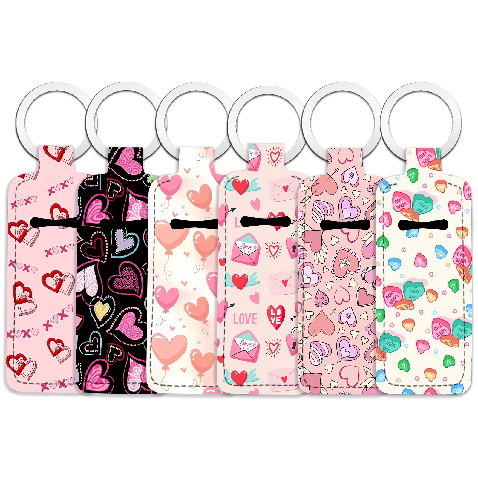 

6pcs Heart Print Waterproof Lipstick Holders - Stylish Keychain For Easy Carry & Protection Of Lip Balm, Gloss & Tubes - Perfect Travel Accessory & Gift For Women