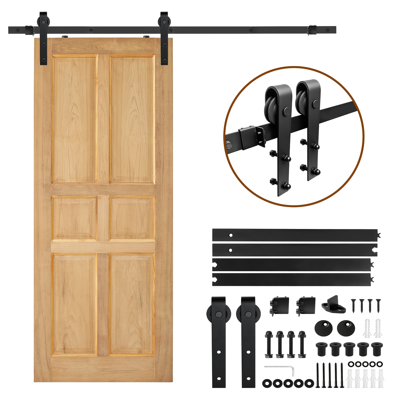 TEMU Sliding Door Hardware A Set Of Industrial Black 6ft/183cm Metal Sliding Barn Door Hardware Kit, Suitable For Wooden Doors, Home Closet , Barn