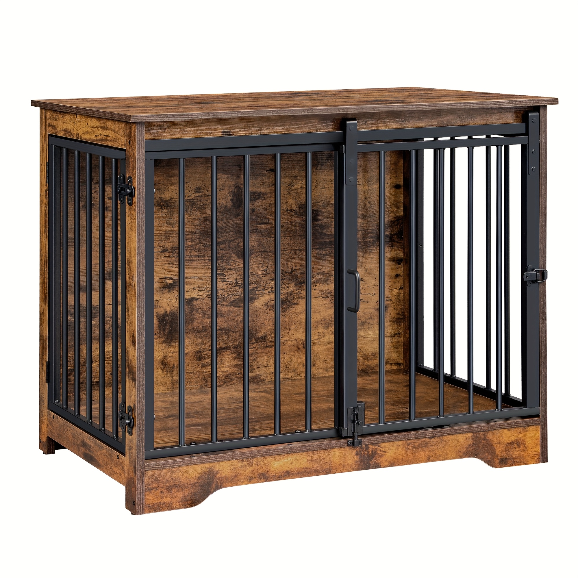 TEMU Dog Crate Furniture, 81cm Double Door Dog Crate With Barn Door, Indoor Kennel, End Side Table Wooden Animal Crates For Small Medium Dogs,