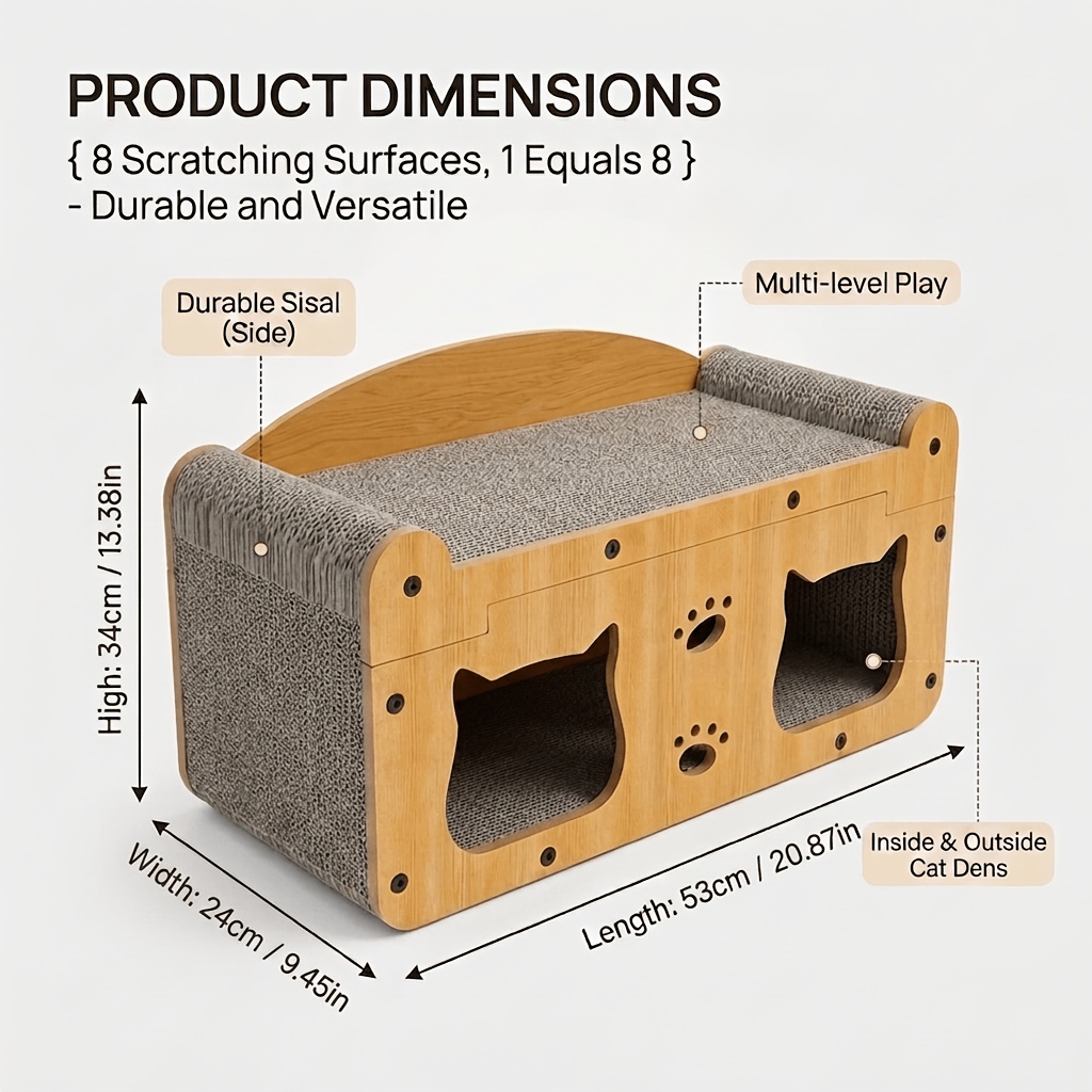 TEMU Cat Scratcher Lounge Bed, Multi-functional Cat House With Scratch Pads, Interactive Cat Play Furniture, Indoor Cat Condo With Hanging Toys