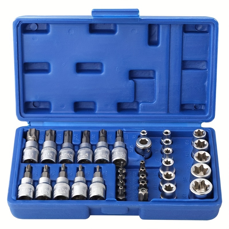 TEMU Set Of 34 Torx Bit Sockets And E-torx Sockets For 1/4", 3/8", And 1/2" Drives, Including Male And Female E-torx Security Bits, Designed For Handheld Use