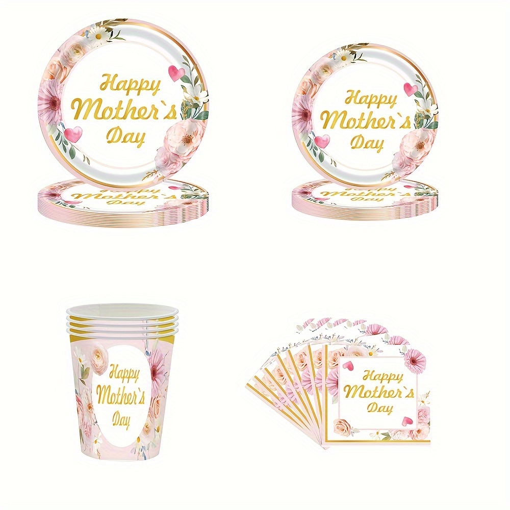 

Set, Happy Mother's Day Themed Party Disposable Paper Plates, Cups, And Napkins Set, Party Decor, Party Supplies, Holiday Decor, Holiday Supplies