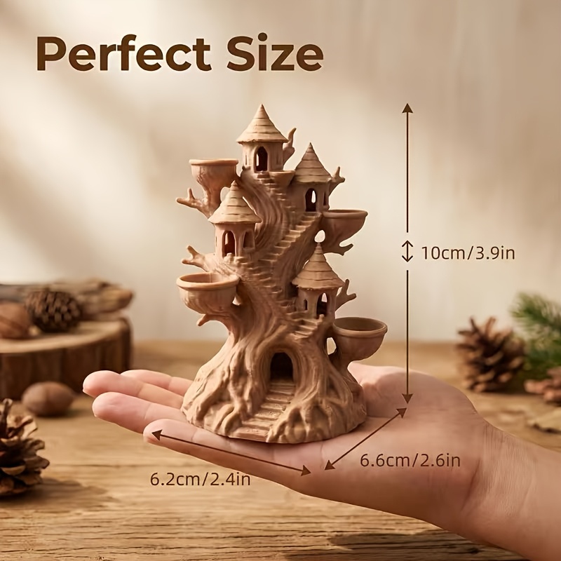 TEMU 3d Printed Crafts: Elf Treehouse, Fairy Tale Castle, Tree Root Cave, Micro Landscape Scenery, Desktop Ornaments, Garden Decor, Halloween