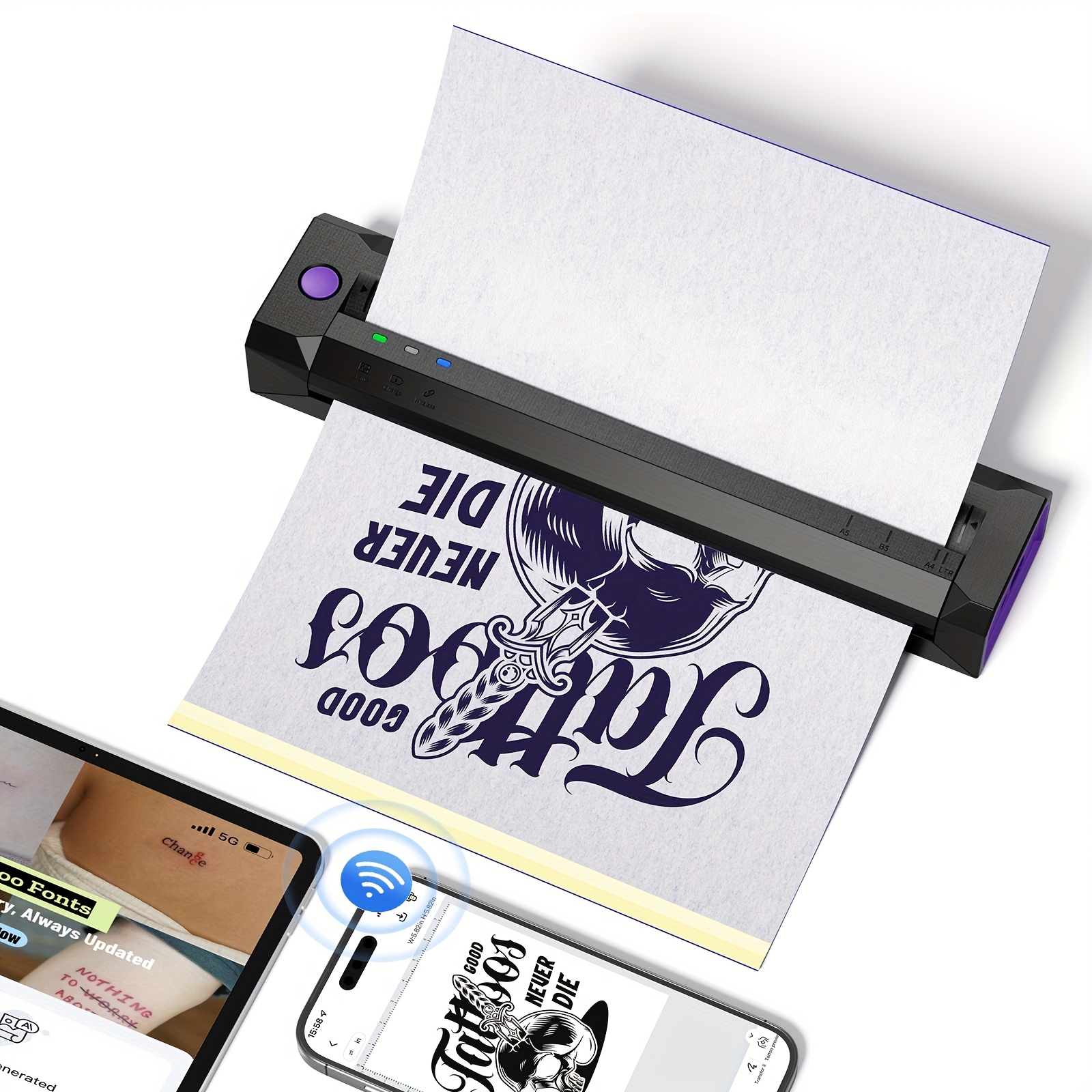 TEMU Phomemo Tattoo Stencil Printer, Portable Tattoo Printer Machine, Wireless Thermal Tattoo Printer, Smart App, With 5pcs Tattoo Paper, Compatible