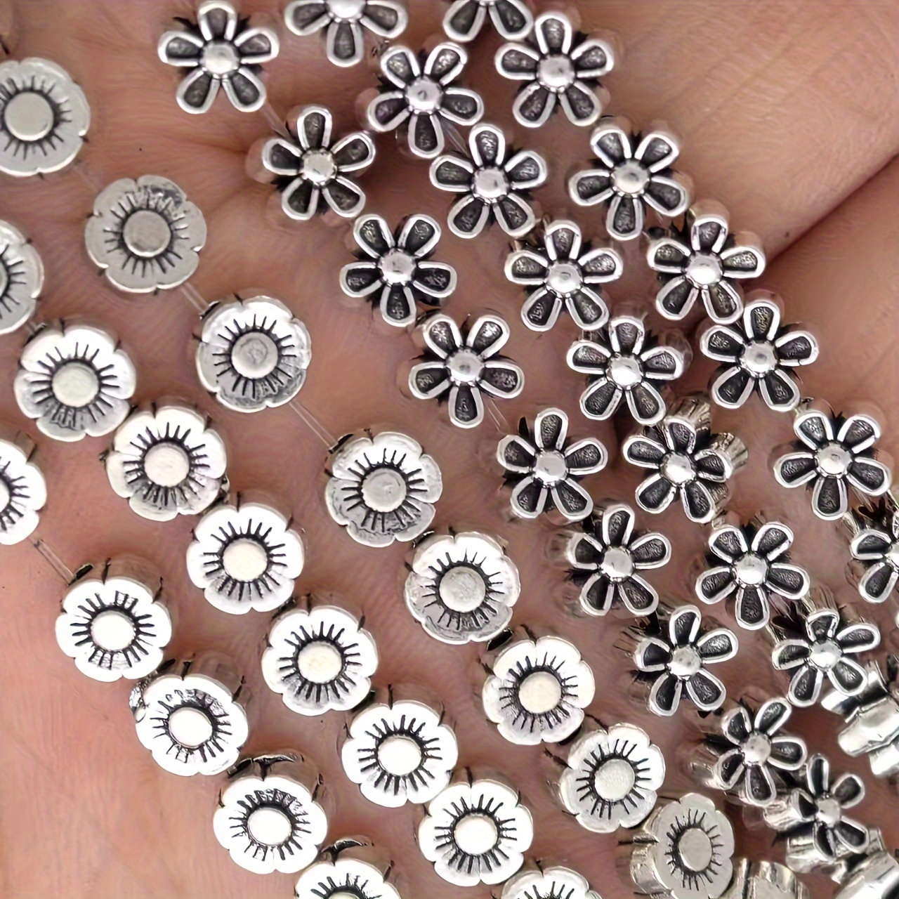 

50pcs Antique Silvery Flower Spacer Beads Diy Alloy Bracelets Necklaces Jewelry Making Craft Supplies