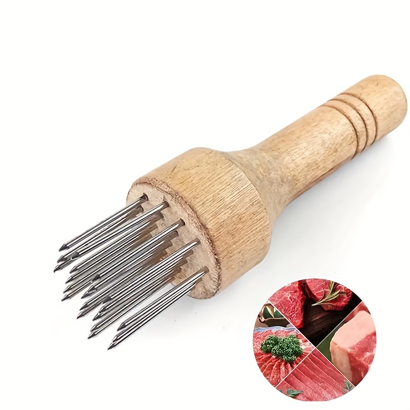 

Stainless Steel Meat Tenderizer Tool With Ergonomic Wooden Handle - Professional Kitchen Gadget For Tenderizing Steaks, Chicken & More, Needle Hammer For