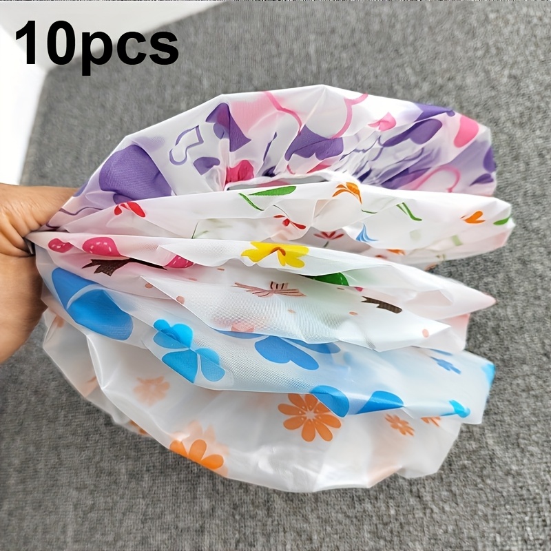 TEMU Set Of 10 Shower Caps Featuring Floral Designs, With Brims, Designed For Thick Single-layer Hair Protection, Unscented, And In Styles For Women