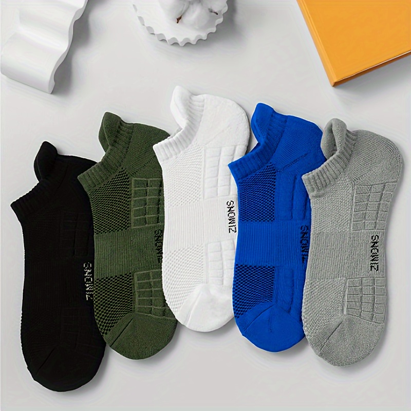 

5 Pairs Of Pure Cotton Sports Socks, Unisex Spring And Summer Styles, Towel Bottom Casual And Ankle Boat Socks, Breathable Outdoor Sports Socks, Sweat Absorbing And Odorless