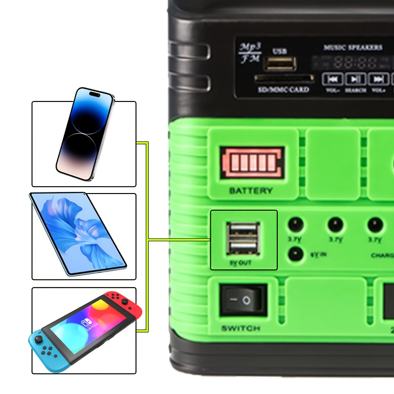 portable solar generator kit 10000mah lithium battery + 10w solar panel | 3 led lights included | usb 5v 2a +   3.7v outputs lighting & charging| emergency backup, camping, outdoor Product details 1