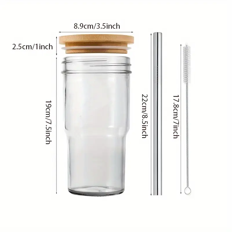 2pcs 4pcs insulated glass cup cold drink cup slush cold drink glass straw cup water cup wooden lid with cup cover straw straw cleaner home cold drink party beverage accessories Product details 3
