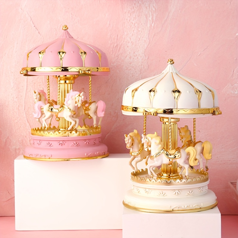 TOYANDONA Romantic Luxury Carousel Music Box (with Music), Featuring Three Rotating Horses with LED Light Effects, Dome Castle Design, Home Decor, Suitable as a New Year/Valentine's Day/birthday Gift for Boys and Girls, Music-themed Gift.